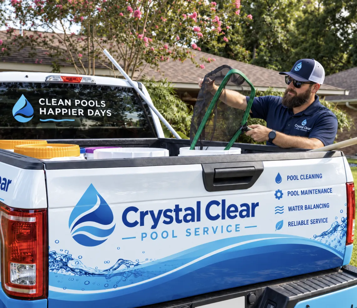 Crystal Clear Pool Service branded service truck